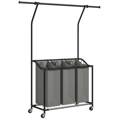 126L Laundry Sorter, Laundry Basket with 3-Bag Organiser, Dark Grey