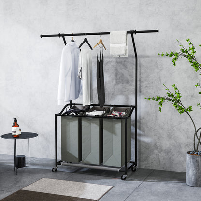 126L Laundry Sorter, Laundry Basket with 3-Bag Organiser, Dark Grey