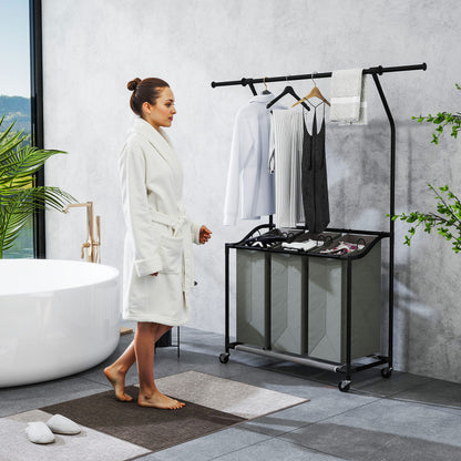 126L Laundry Sorter, Laundry Basket with 3-Bag Organiser, Dark Grey