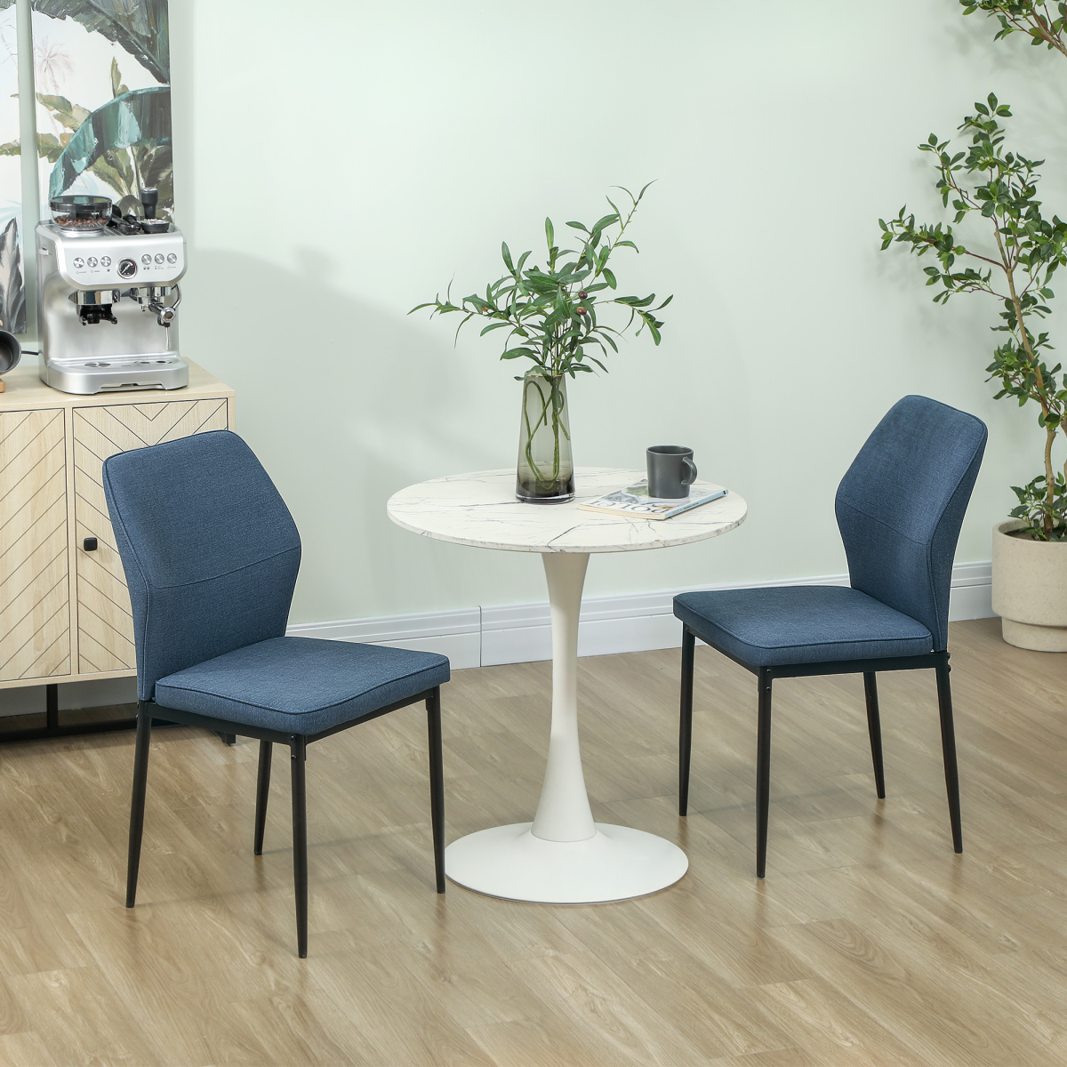 Set of two HOMCOM velvet dining chairs with ergonomic support and space-saving design, featuring plush upholstery and modern style.