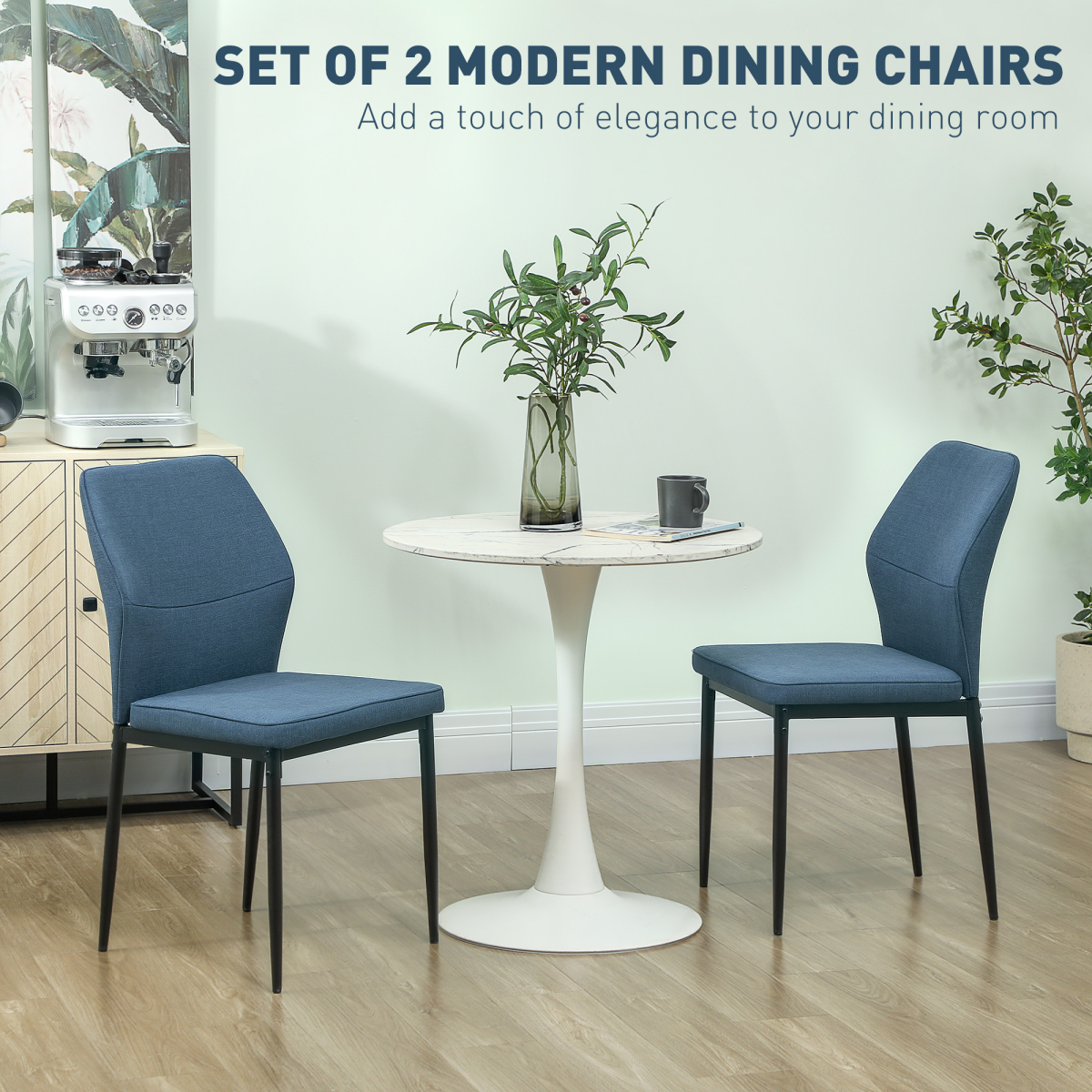 Pair of HOMCOM velvet dining chairs with ergonomic support and space-saving design, showcasing their plush upholstery and modern style.