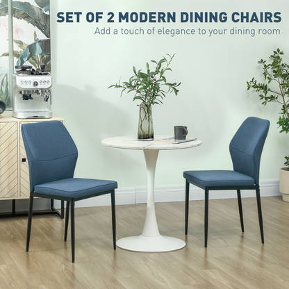Pair of HOMCOM velvet dining chairs with ergonomic support and space-saving design, showcasing their plush upholstery and modern style.