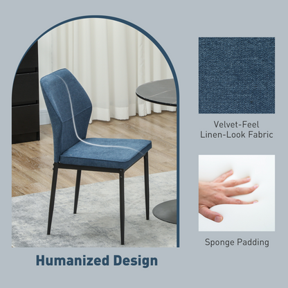 Set of four stylish HOMCOM velvet dining chairs with ergonomic support and space-saving design, featuring modern curved backs.