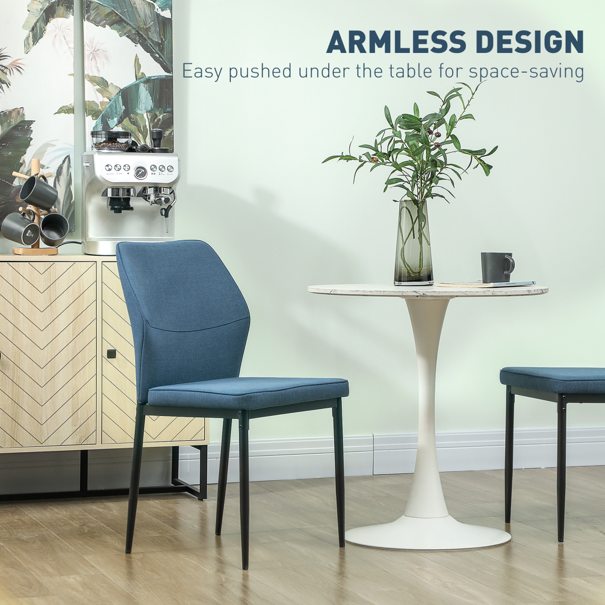 Set of stylish velvet dining chairs by HOMCOM featuring ergonomic support and space-saving design, with plush cushioned seats and modern aesthetic.