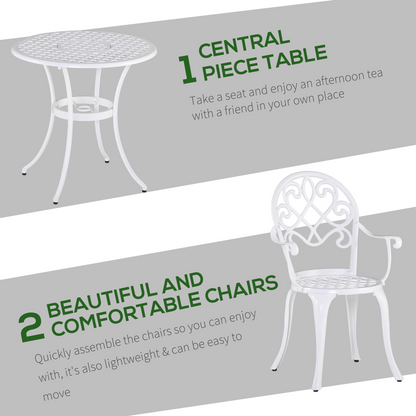 Outsunny 3-piece bistro set with aluminum garden table and chairs, outdoor dining furniture for patio or garden use