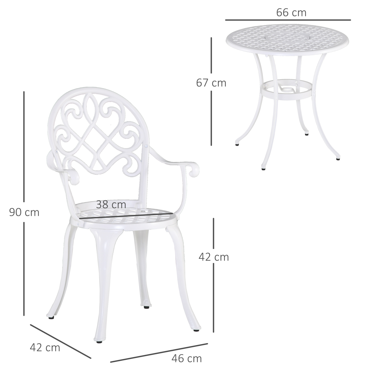 Outsunny 3-piece bistro set with aluminum garden table and chairs, outdoor furniture for patio or garden seating.