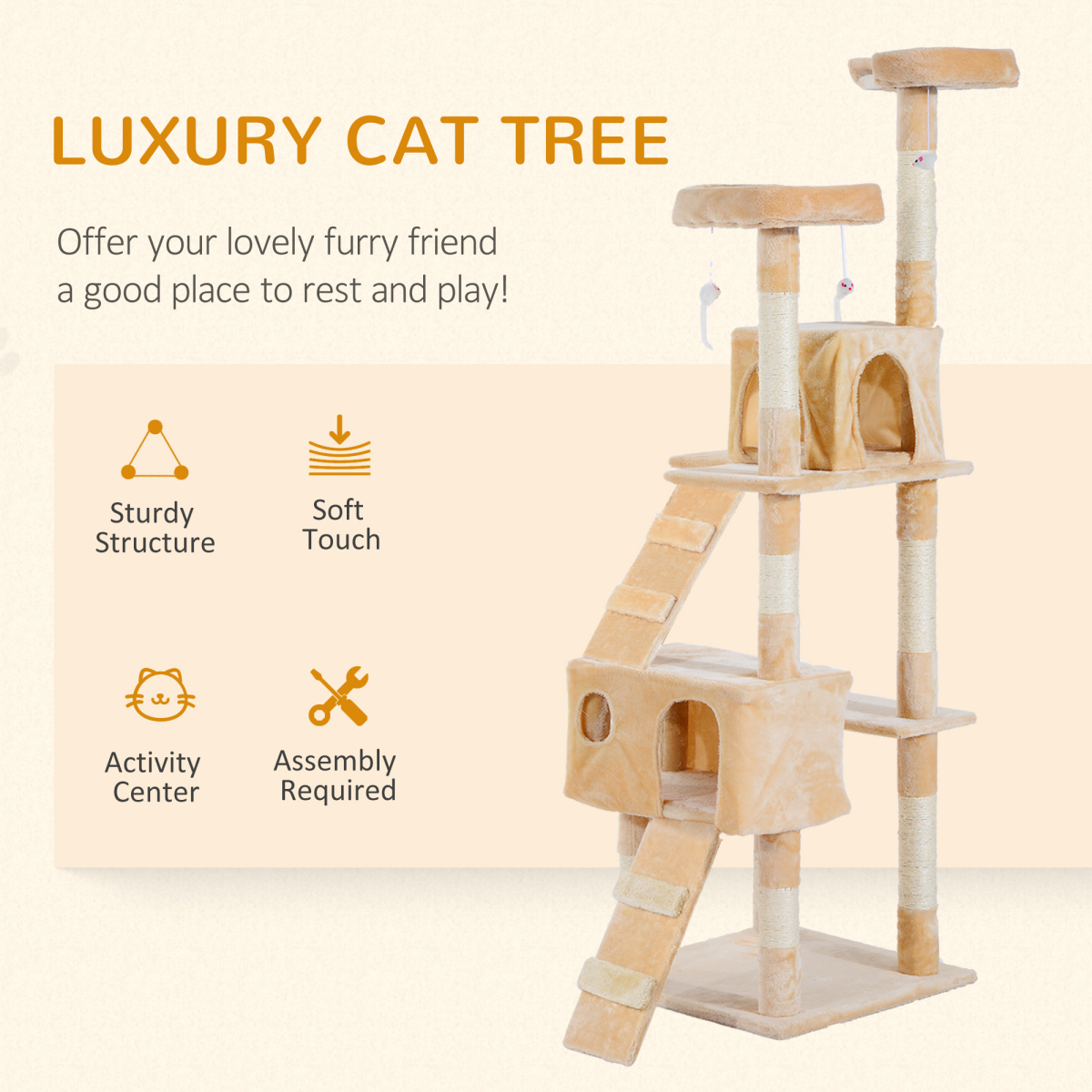 PawHut cat tree scratcher activity centre with condo, scratching post, and cozy bed for cats to play and rest.