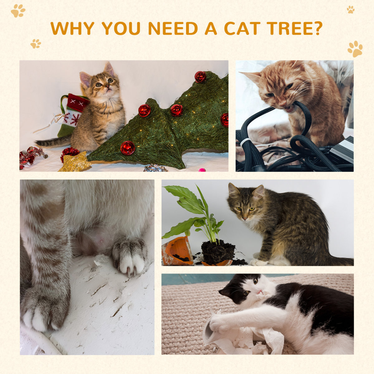 PawHut cat tree with condo, scratching post, and activity center featuring a cozy bed for cats to play and rest.