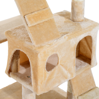 PawHut cat tree and scratching post with condo, activity center, and cozy bed for feline play and relaxation.