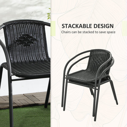 Outsunny 3-piece black garden furniture set with two stackable chairs and a small table, suitable for outdoor patio or garden use.
