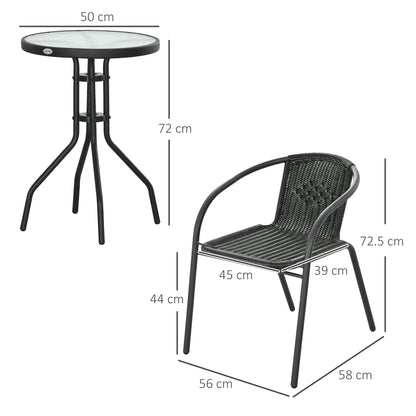 Outsunny black 3-piece garden furniture set with two stackable chairs and a table, ideal for outdoor patio or garden seating.