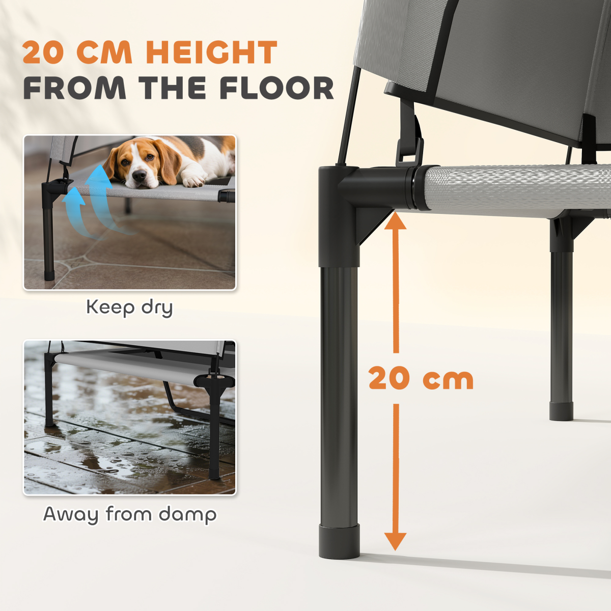 Portable elevated dog bed with removable canopy by PawHut, featuring a sturdy frame and comfortable sleeping surface.