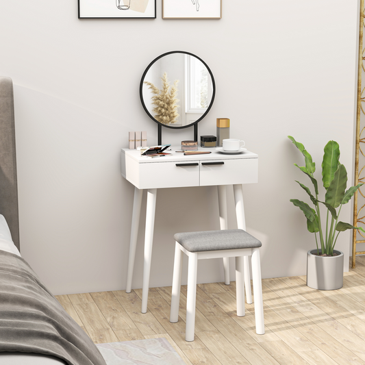 HOMCOM dressing table vanity set with mirror and matching stool, modern makeup desk for beauty and grooming.