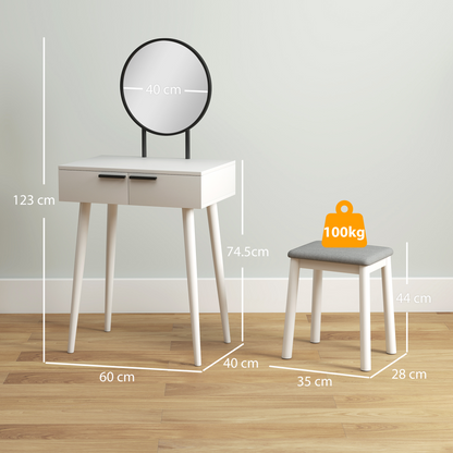 HOMCOM dressing table vanity set with mirror and stool, modern makeup desk for bedroom or dressing area.