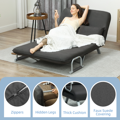 HOMCOM convertible 2-seater sofa bed with two pillows, featuring a modern design and neutral fabric upholstery.