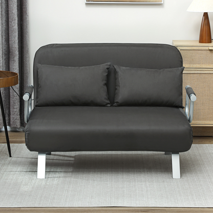 HOMCOM abric convertible 2-seater sofa bed with two pillows, showing a modern fabric sofa in a neutral color.