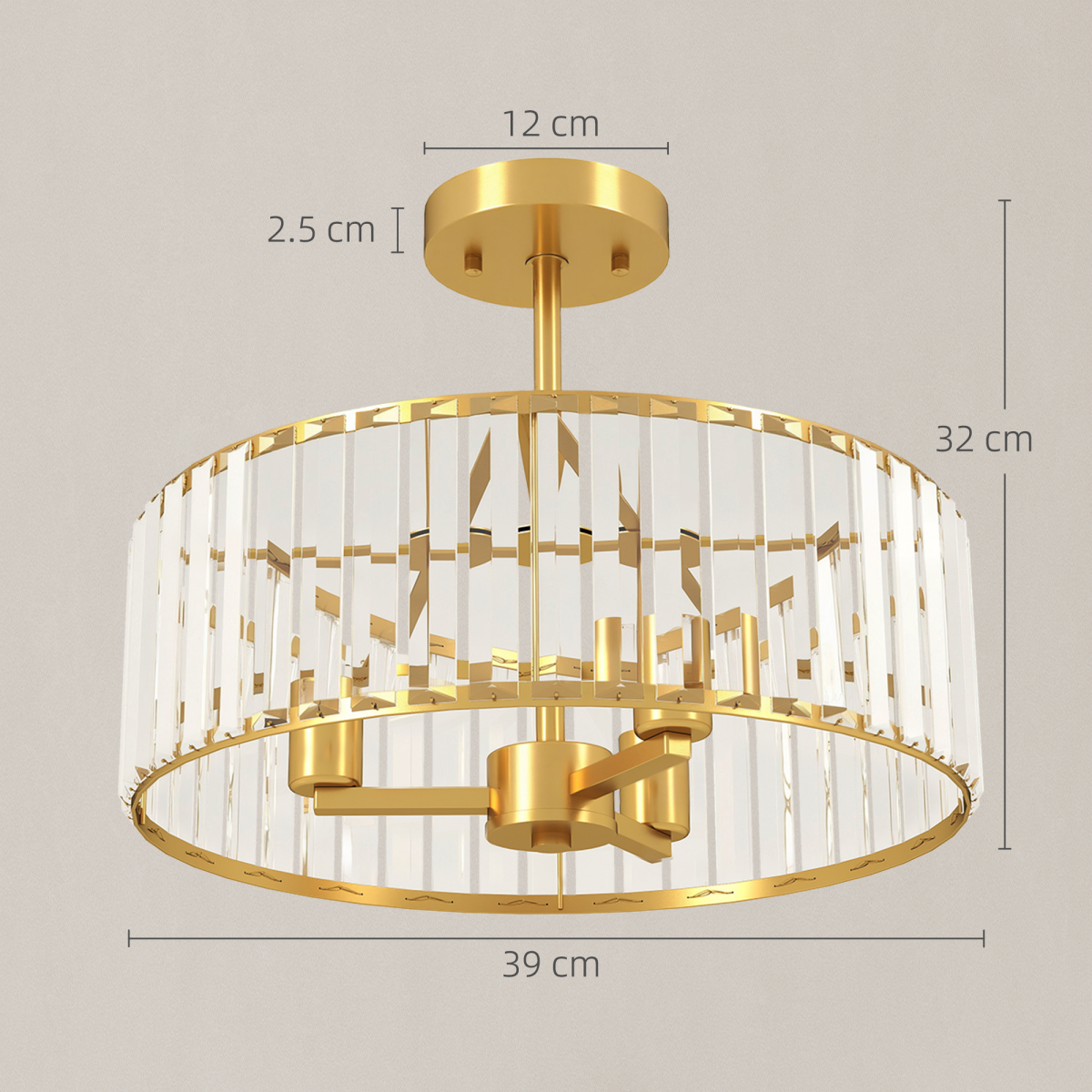 Modern crystal chandelier semi-flush mount ceiling light by HOMCOM featuring sparkling crystal accents and sleek metal finish.