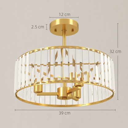Modern crystal chandelier semi-flush mount ceiling light by HOMCOM featuring sparkling crystal accents and sleek metal finish.