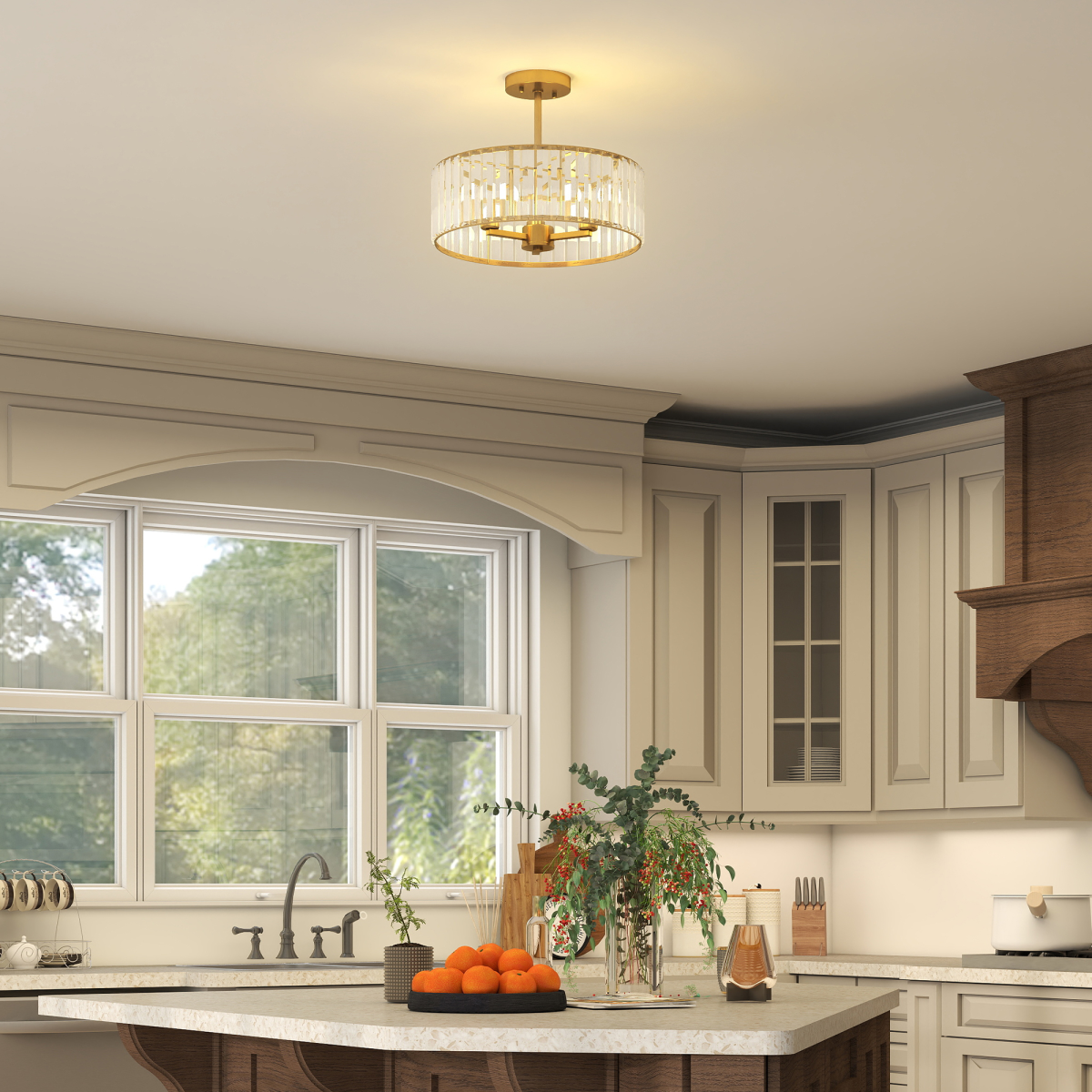 Modern crystal chandelier semi-flush mount ceiling light by HOMCOM with multiple hanging crystal accents and sleek metal finish.