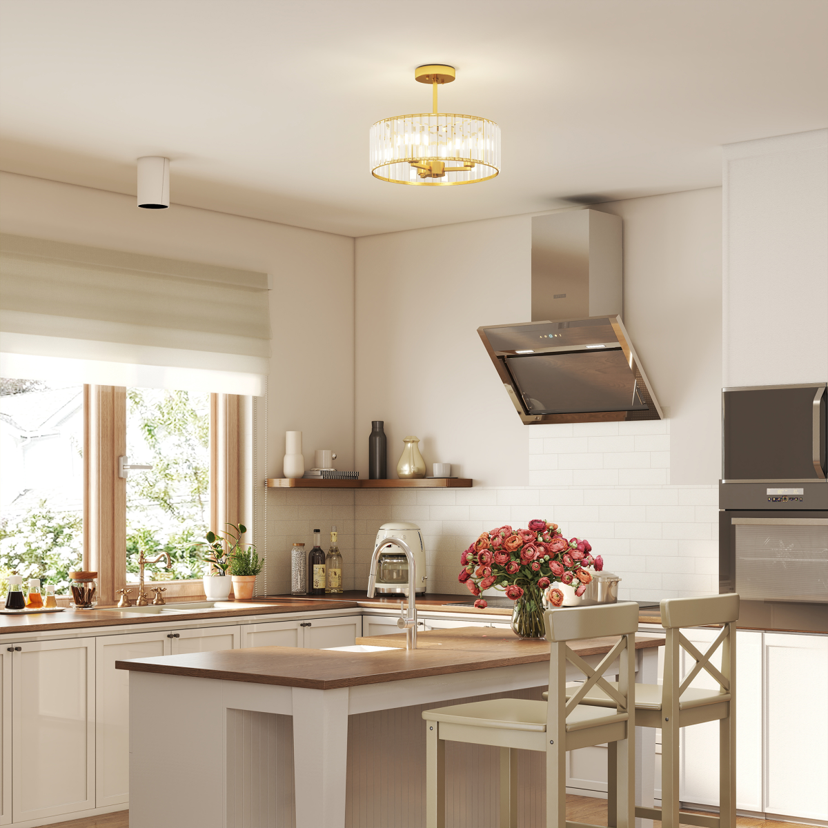 Modern crystal chandelier ceiling light by HOMCOM, semi-flush mount design with sparkling crystal accents and sleek metal finish.