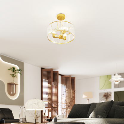 Modern crystal semi-flush mount chandelier by HOMCOM featuring multiple hanging glass crystals and a sleek metal ceiling fixture.