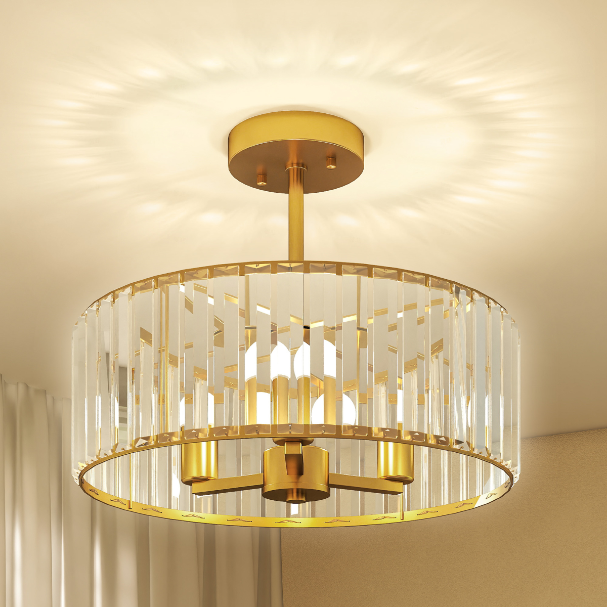 Modern crystal chandelier ceiling light by HOMCOM, semi-flush mount design with sparkling crystal accents and sleek metal finish.