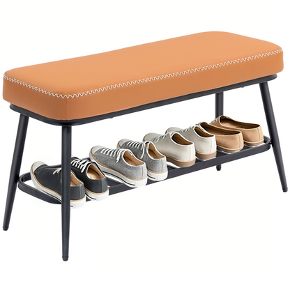 HOMCOM PU leather shoe storage bench with cushioned seat and metal legs, ideal for entryway organization and footwear storage.