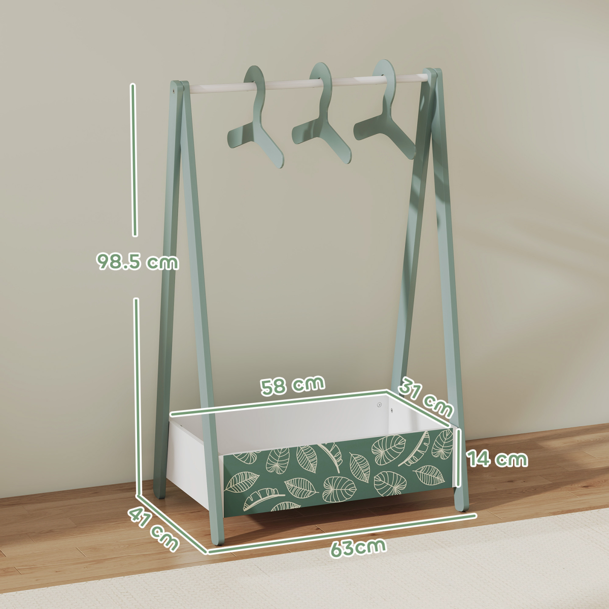 AIYAPLAY baby clothing rack with hangers and shelf, kids clothes rail for organizing children's wardrobe and bedroom storage.
