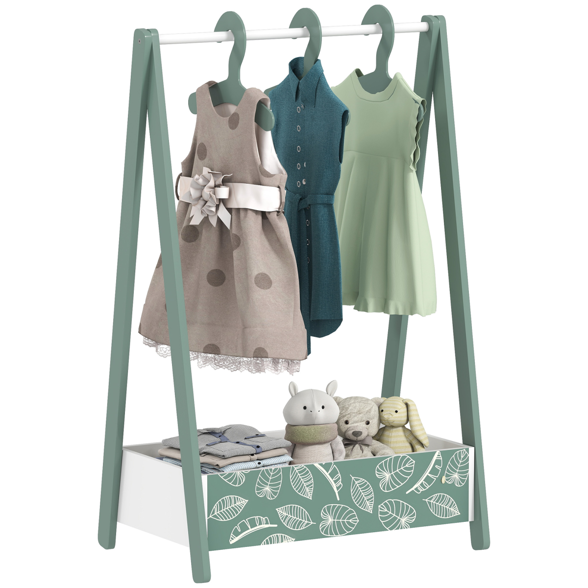 AIYAPLAY baby clothing rack with hangers and shelf, kids clothes rail for organizing nursery or child's room.
