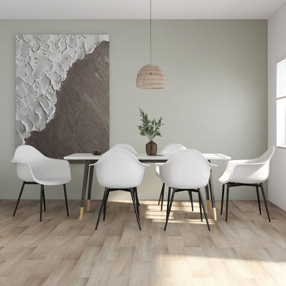 Pair of white vidaXL dining chairs with sturdy PP plastic seats and legs, modern design, suitable for kitchen or dining room.