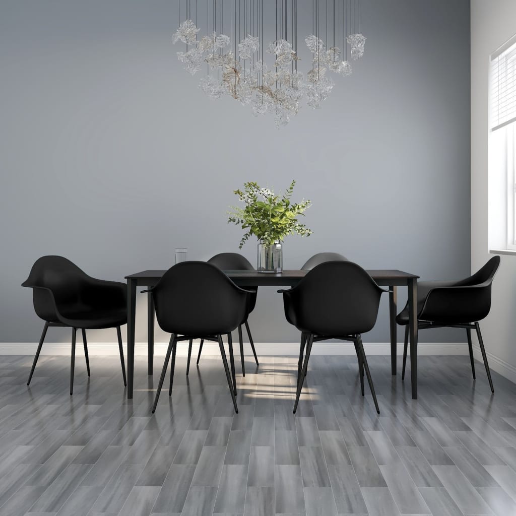 Pair of white vidaXL dining chairs with sturdy polypropylene seats and sleek modern design.