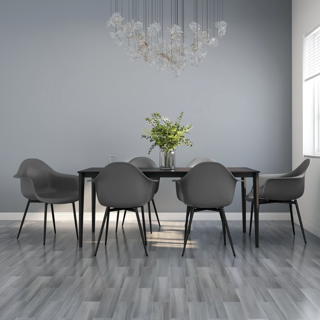 Pair of white vidaXL dining chairs with durable polypropylene seats and wooden legs, modern and stylish for dining room.