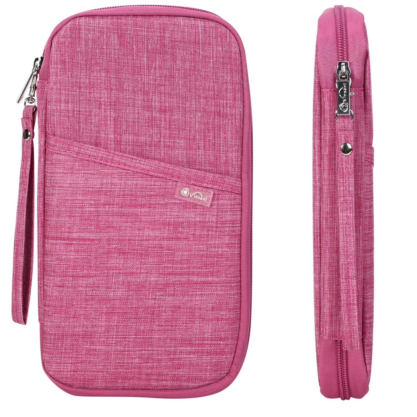 Vinsani family travel wallet with passport holder, ID, credit card slots, and currency organizer for men and women.