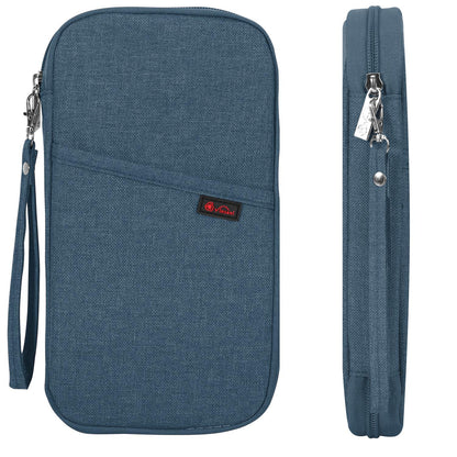 Vinsani family travel wallet and passport holder with multiple compartments for tickets, ID, credit cards, and currency.