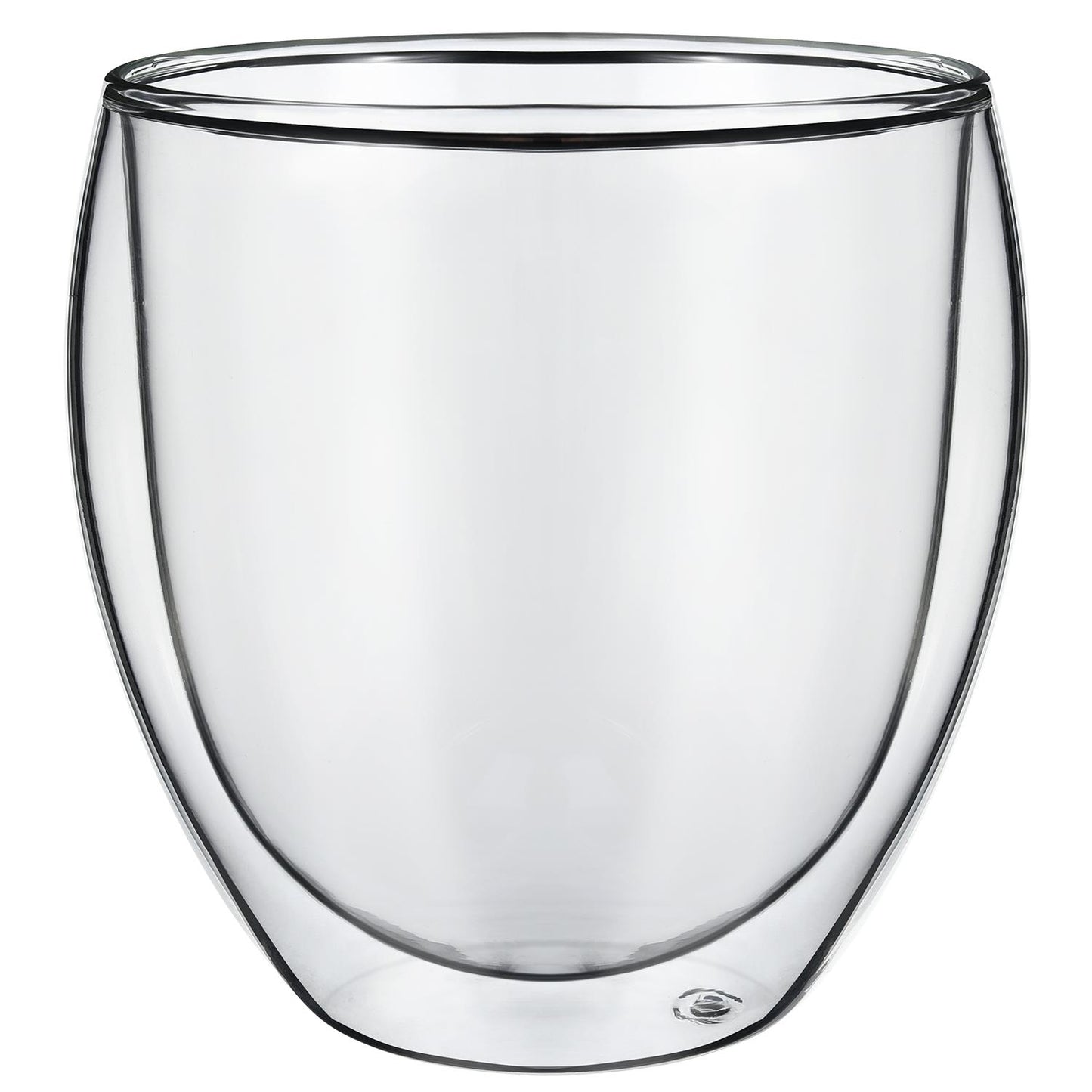 Set of two Vinsani double wall glasses with 380ml capacity, featuring clear glass with a sleek, modern design.