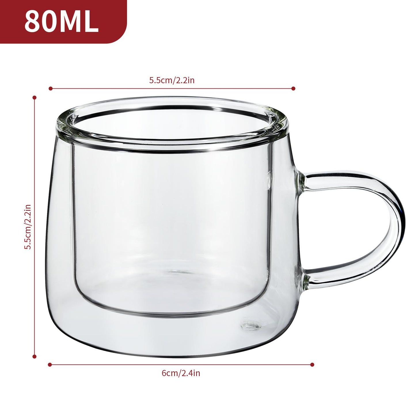 Set of two Vinsani double wall 80ml glasses with clear glass design, ideal for hot or cold beverages.