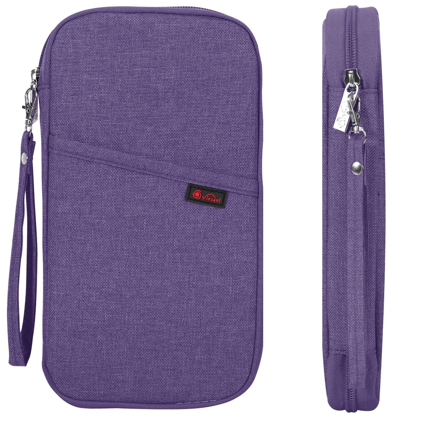 Vinsani family travel wallet passport holder with multiple compartments for tickets, ID, credit cards, and currency.