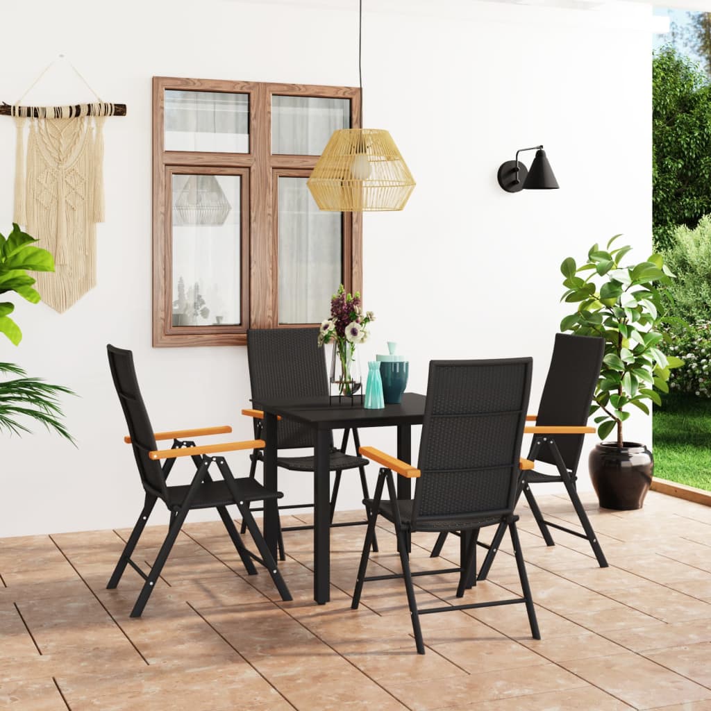Black and brown vidaXL 3-piece garden dining set with table and two chairs, ideal for outdoor patio or backyard dining.