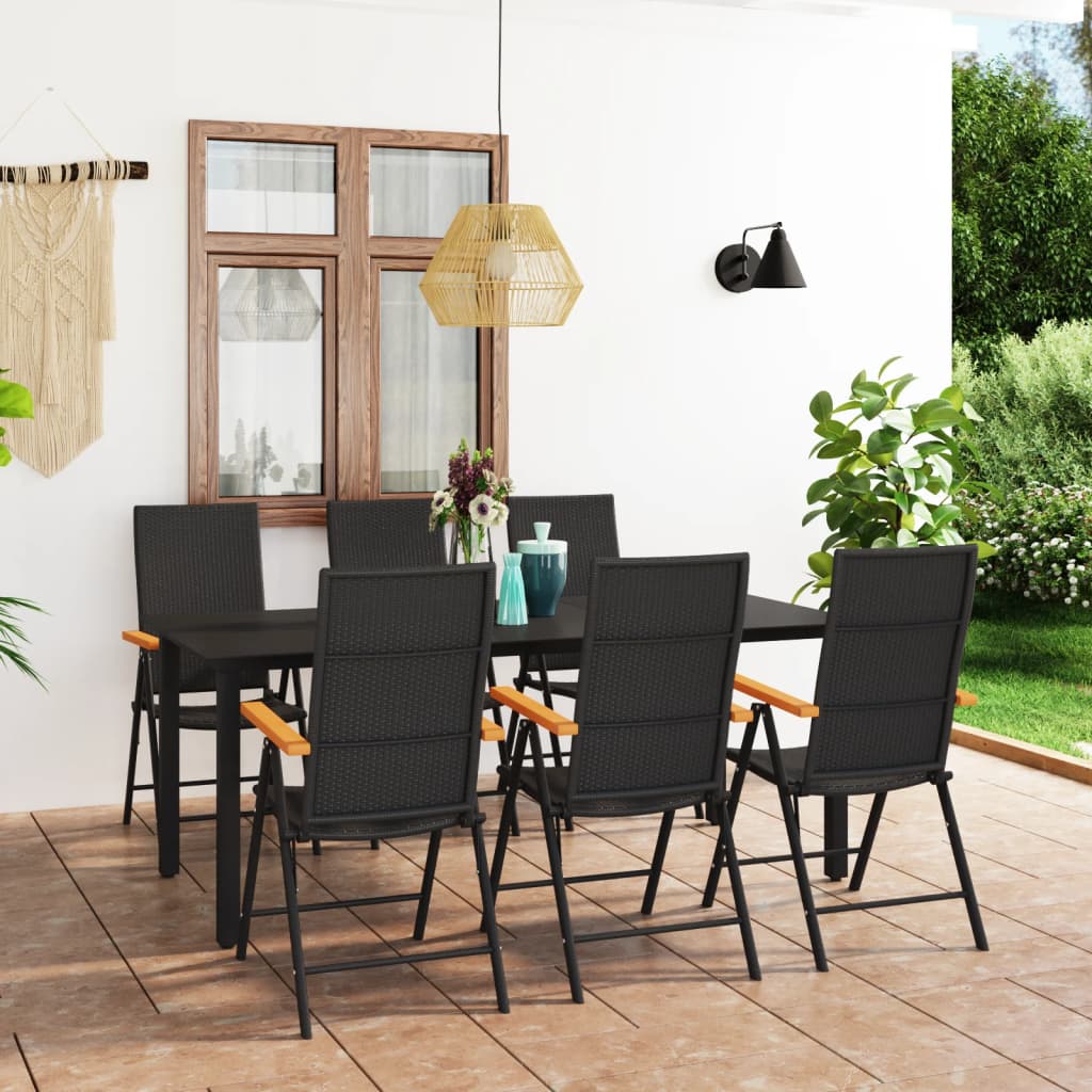vidaXL 3-piece garden dining set with black and brown finish, includes table and two chairs for outdoor dining.