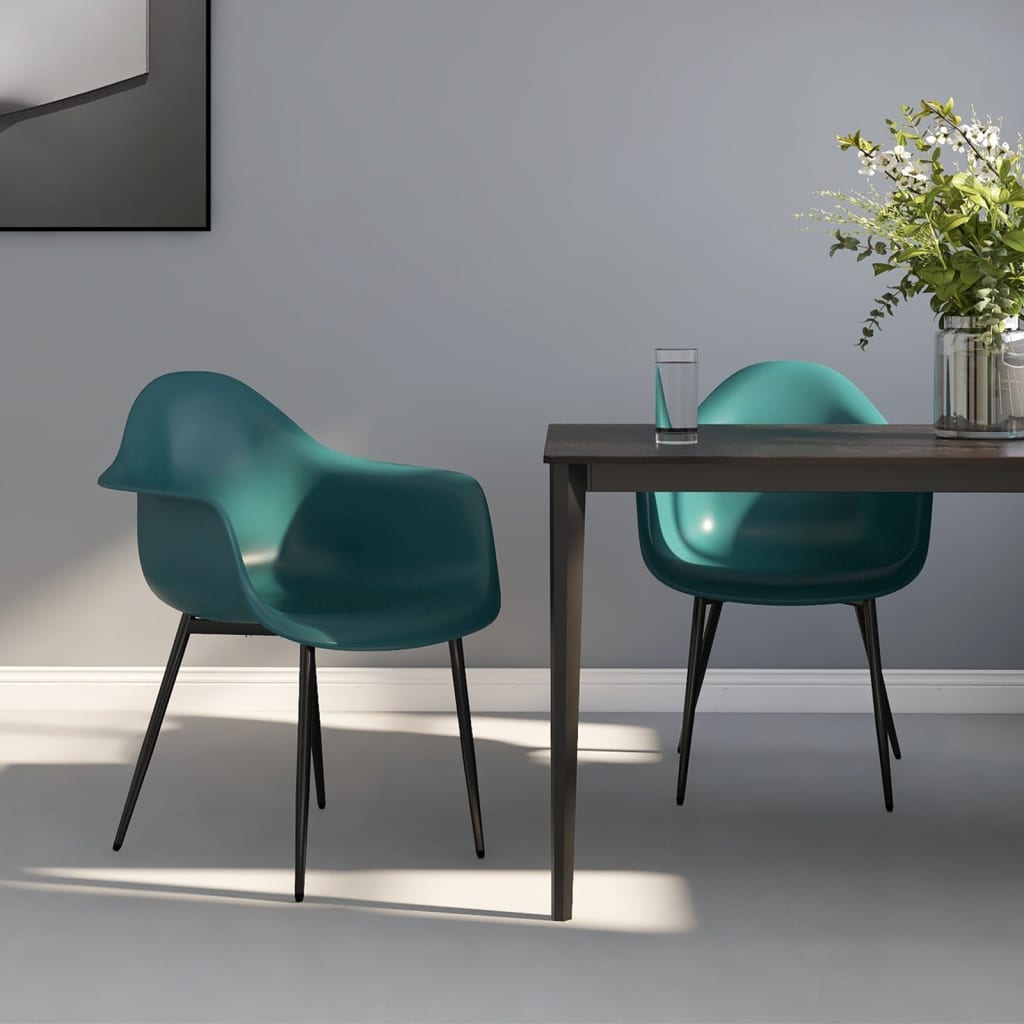 Pair of white PP dining chairs by vidaXL, modern design with sleek legs, suitable for kitchen or dining room setup.