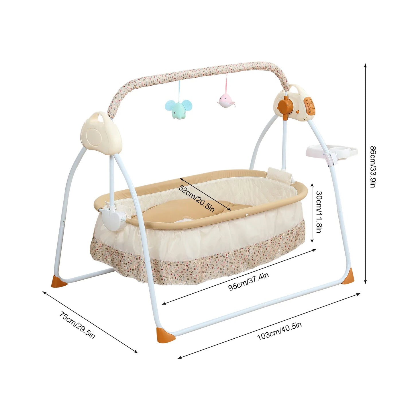 Portable Electric Bluetooth Baby Swing Cradle Bassinet Rocking Crib Infant Bed