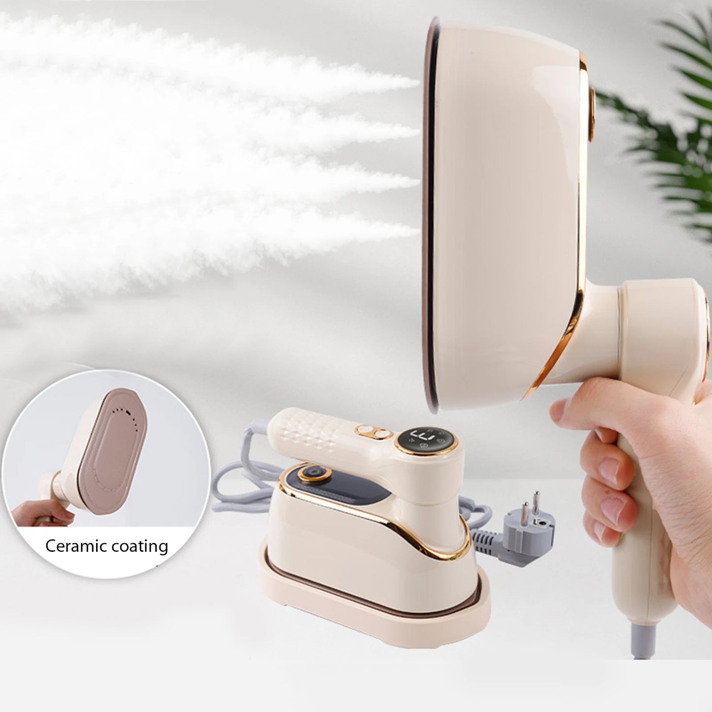 Portable Clothes Steamer with LCD Screen Handheld Hanging Iron with 180° Rotatable Handle 3 Steam Levels for Travel Home Office