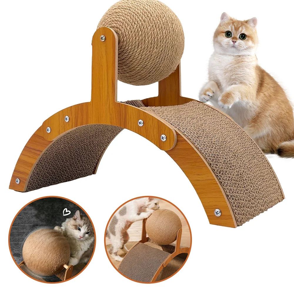 Cat Grinding Paw Toy 2In1 Cat Scratching Ball Wooden Cat Scratcher Sisal Scratch Board Wear-Resistant Solid Wood Scraper for Cat