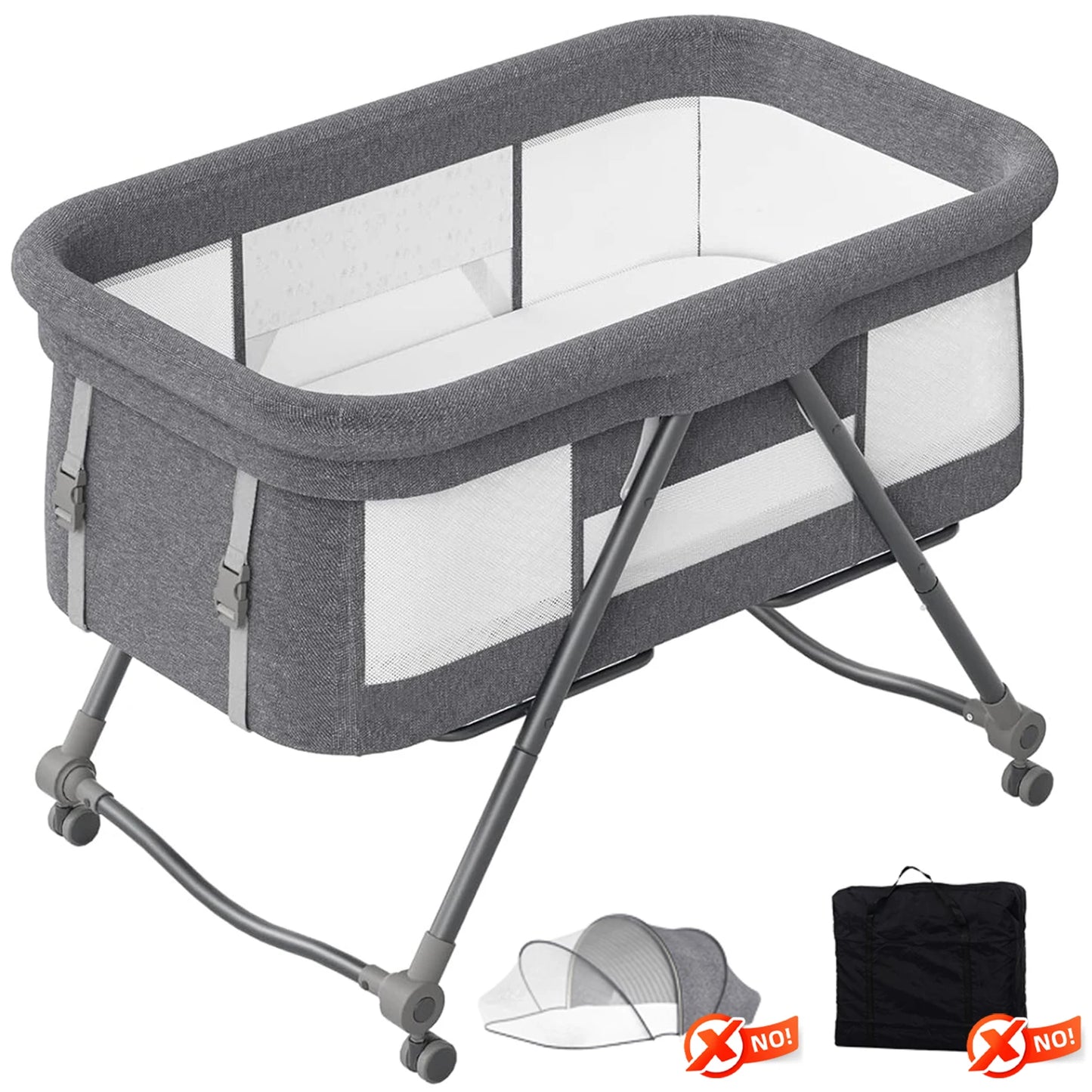 2-in-1 Folding Baby Crib & Rocking Bassinet - Portable Adjustable Newborn Bassinet