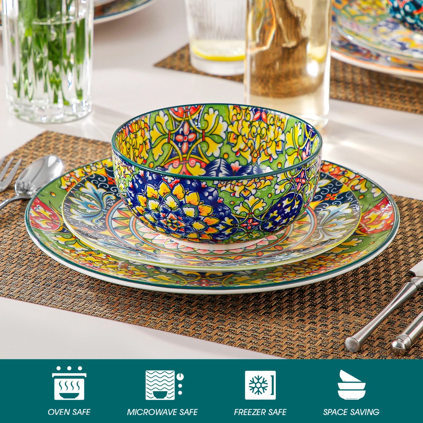 Set of 6 ceramic cereal bowls in bohemian style, 28 oz soup bowls for salad, pasta, rice, oatmeal, fruit, or cereal from Livoshop.