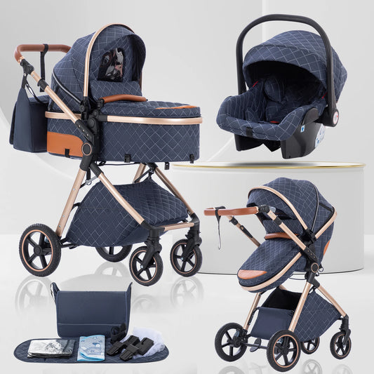 Baby Stroller 3 in 1 Portable Baby Carriage Folding Prams High Landscape Multifunction Pushchair Compact Folding  Travel
