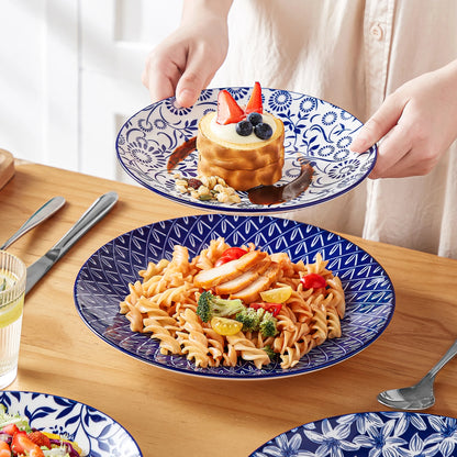 Set of Chinese blue and white porcelain plates including dinner, dessert, and cereal bowls from Livoshop.