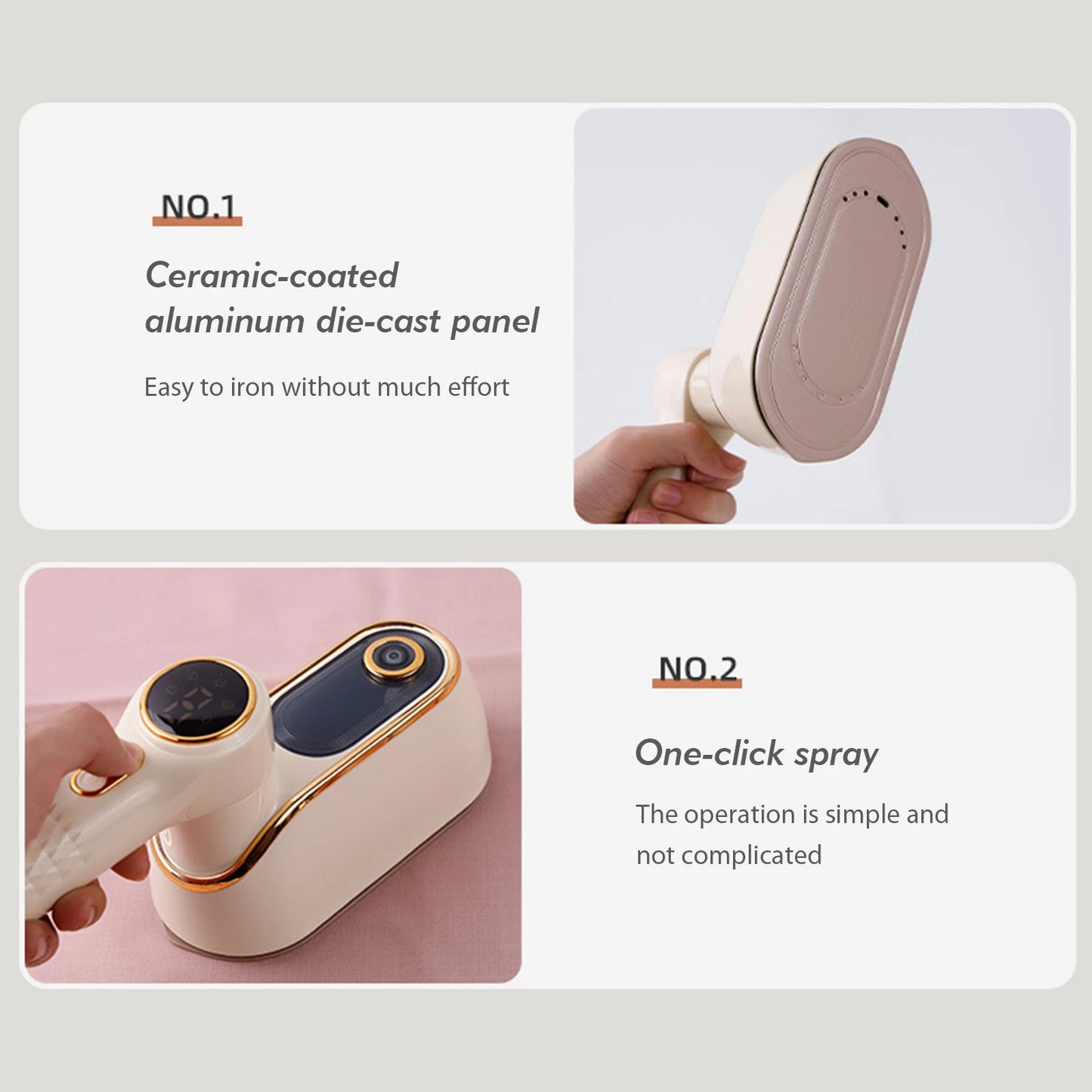 Portable Clothes Steamer with LCD Screen Handheld Hanging Iron with 180° Rotatable Handle 3 Steam Levels for Travel Home Office