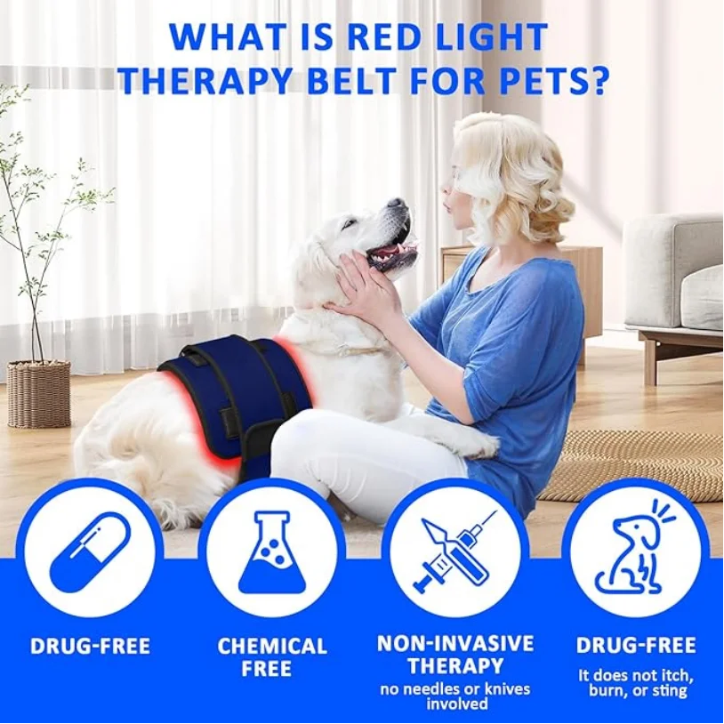 Red Light Therapy Belt for Animals Joint Pain Skin Disease 660nm 850nm 128 Diodes Cold Laser Therapy Device for Pets Pain Relief