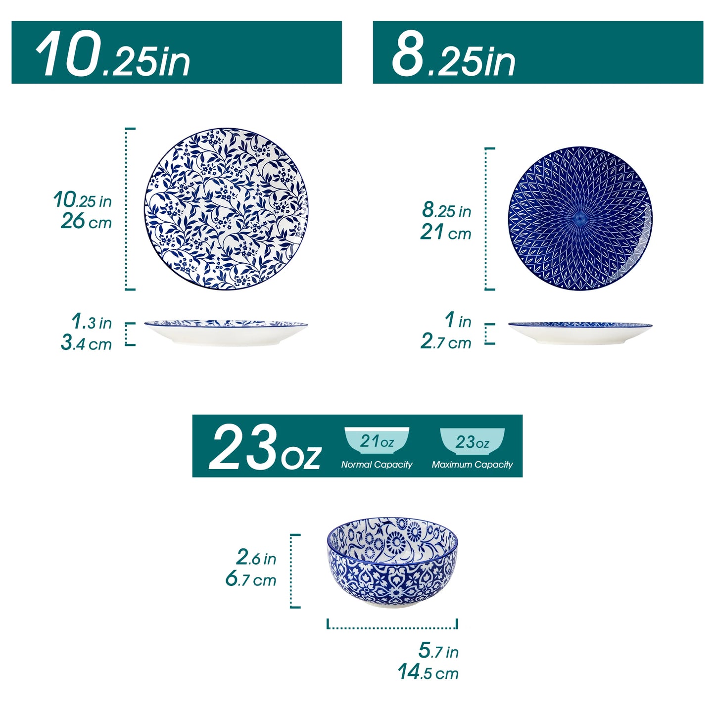 Set of 12/24/36 Chinese blue and white porcelain plates with dinner, dessert, and cereal bowls from Livoshop.